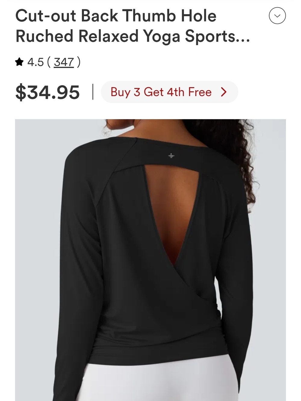 HALARA Black Open-Back Long Sleeve Yoga Top with Thumb Holes